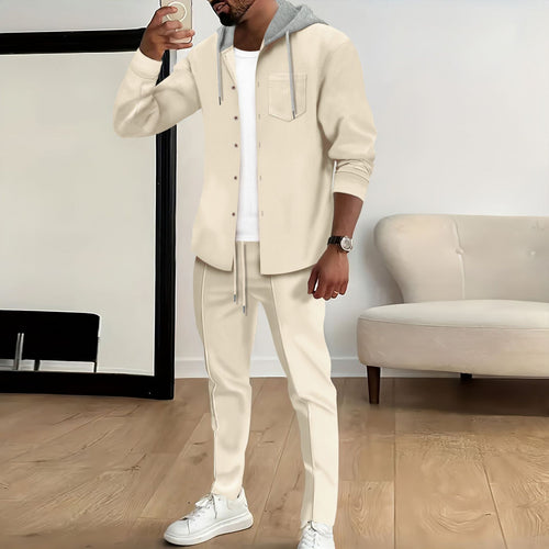 Herren nan strukturiertes Overshirt mit Kapuze und abgestimmter Relaxhose Drune