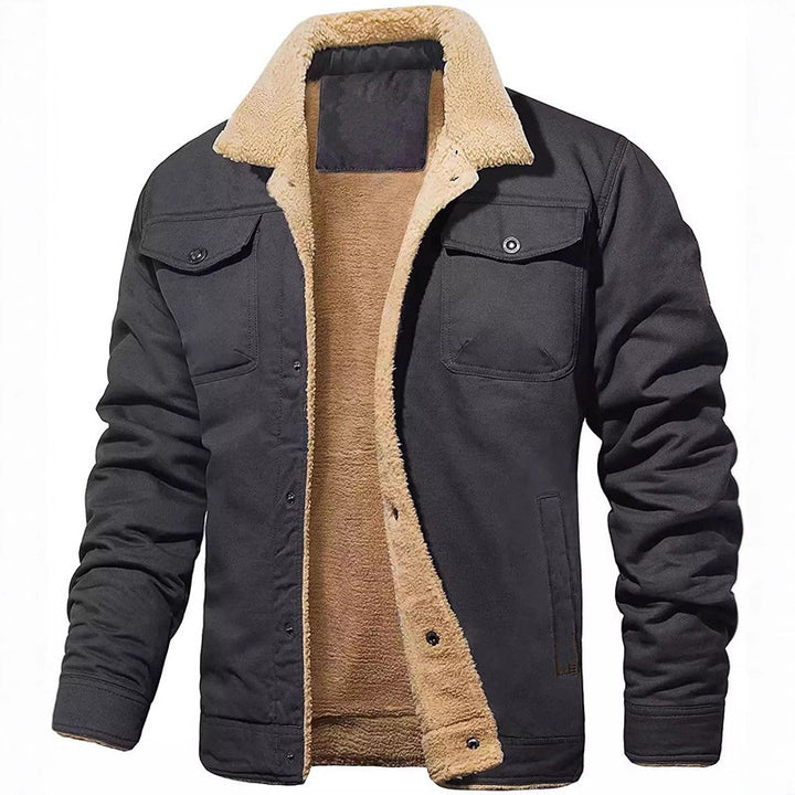 Herren Sherpa-gefütterte Canvas-Truckerjacke mit Brusttaschen Drune
