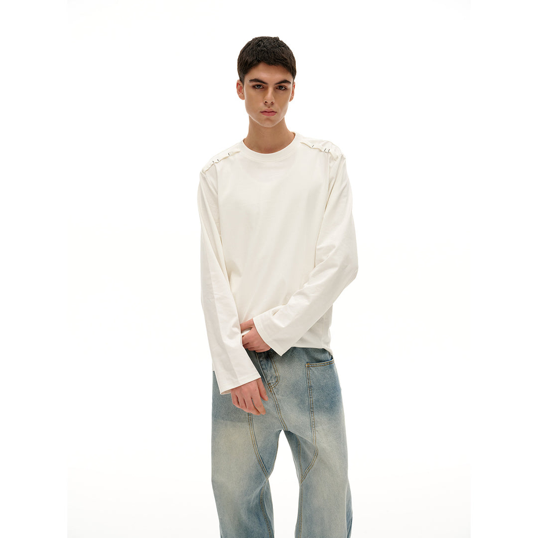 Unisex Langärmliges Oversize-T-Shirt mit Rundhals und dekorativem Schulterdetail Drune