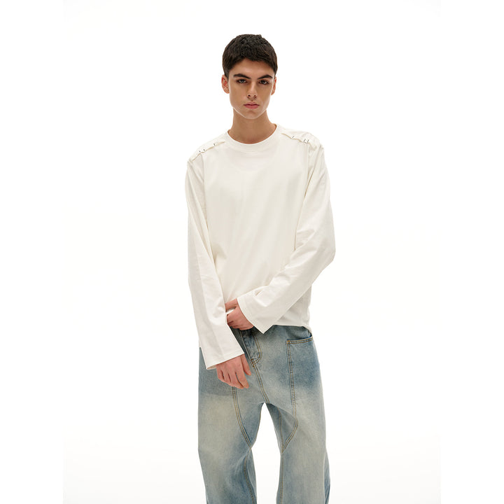 Unisex Langärmliges Oversize-T-Shirt mit Rundhals und dekorativem Schulterdetail Drune