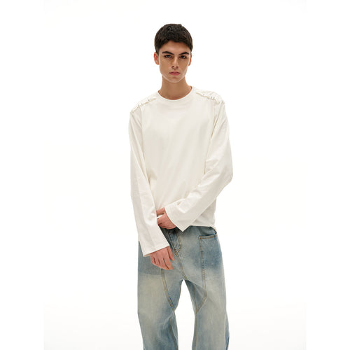 Unisex Langärmliges Oversize-T-Shirt mit Rundhals und dekorativem Schulterdetail Drune