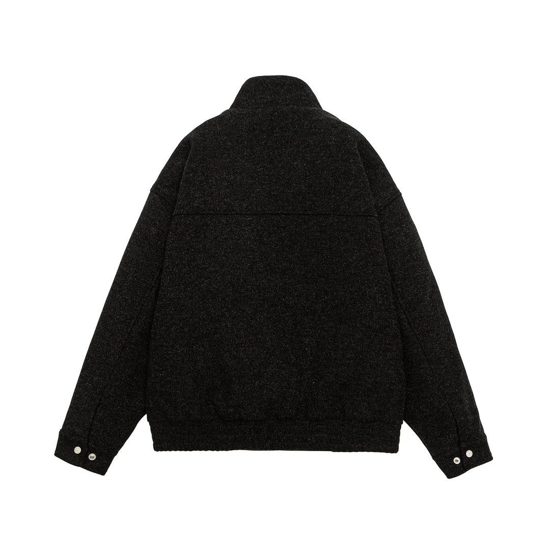 Herren Kurz geschnittene Boxy-Wollfleece-Jacke mit hohem Stehkragen und durchgehendem Reißverschluss Drune