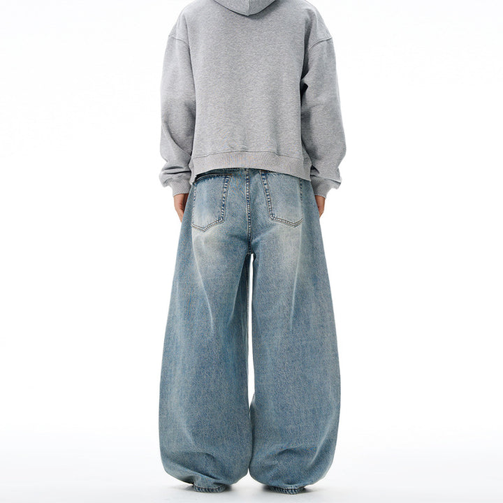 Herren Extralange Oversize-Denim-Jeans im Palazzoschnitt mit gerundetem Saum Drune