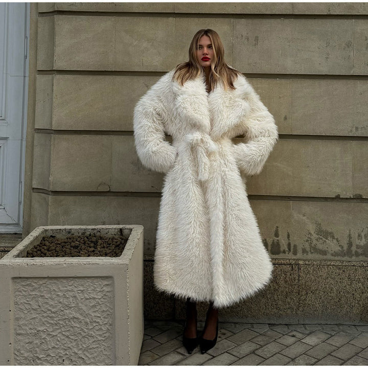 Damen Extravaganter Hochflor-Kunstpelz-Mantel mit Oversize‑Silhouette und tiefem Schalkragen Drune