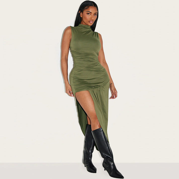 Damen Elegantes Wickelkleid mit asymmetrischem Saum Drune