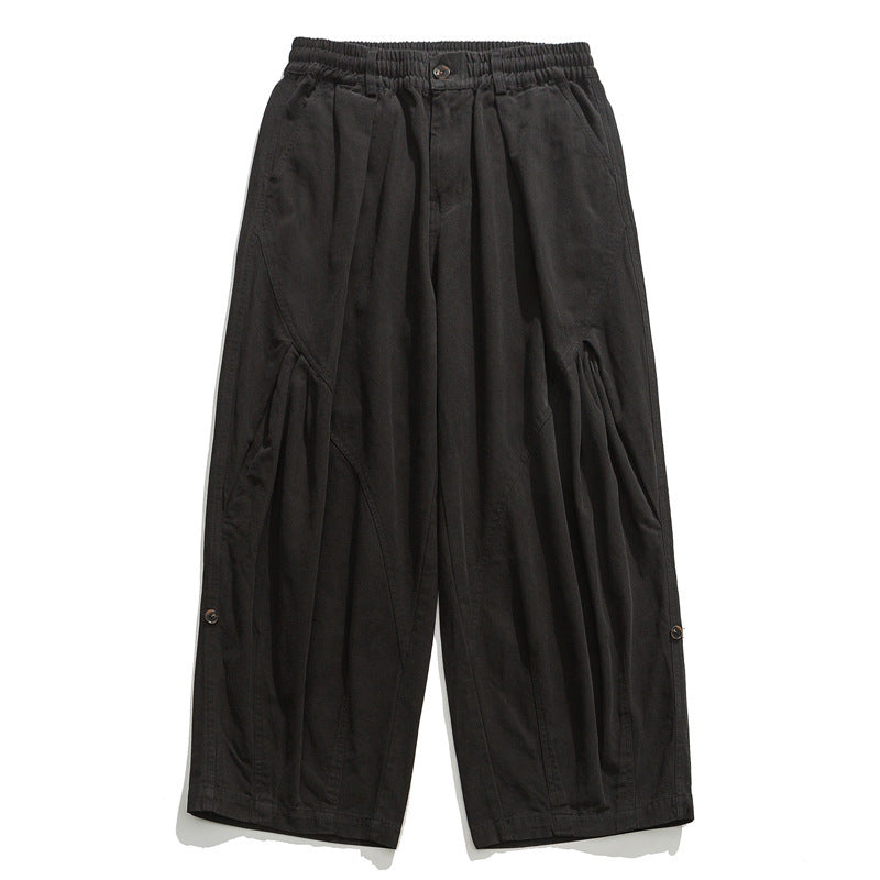 Damen Culotte-Hose im Paperbag-Stil mit elastischem Bund, Teilungsnähten und weitem Bein Drune