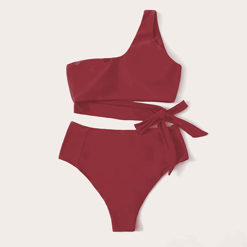 Damen Einseitiger Bikini mit hohem Taillenschnitt und eleganten Bindebändern Drune