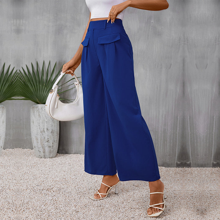 Damen Elegante High-Waist Culotte‑Palazzohose mit Bügelfalte und Klappentaschen Drune