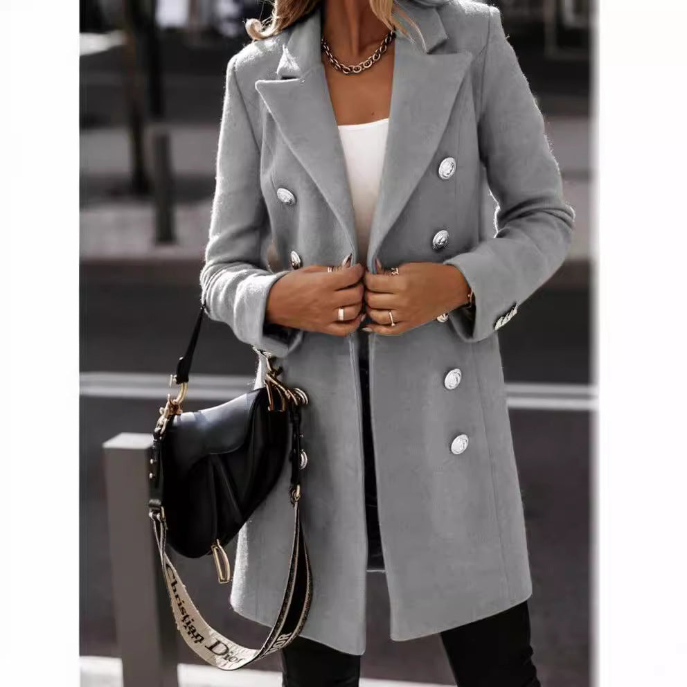 Damen eleganter Wollmantel mit doppelter Knopfleiste Drune