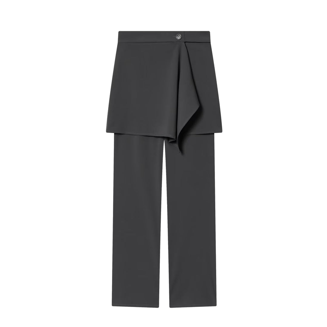 Damen Weite High‑Waist-Hose mit asymmetrischem Wickelrock-Overlay Drune