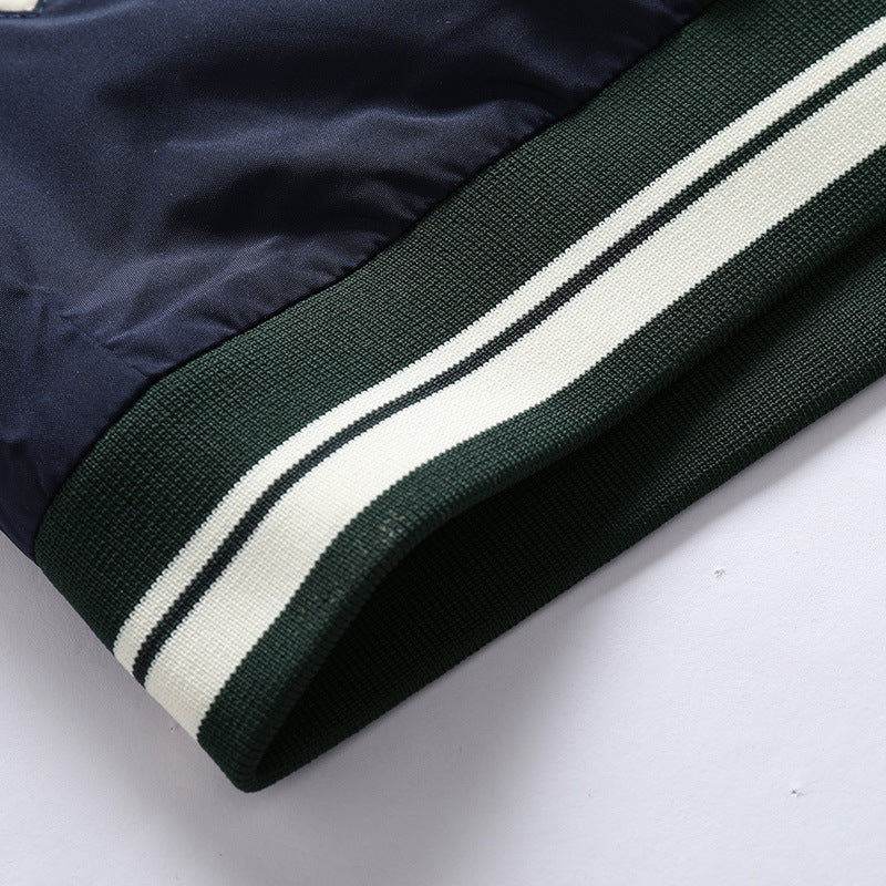 Herren Varsity-Bomberjacke im Retro-College-Stil mit kontrastärmeln und gestreiften Rippbündchen Drune