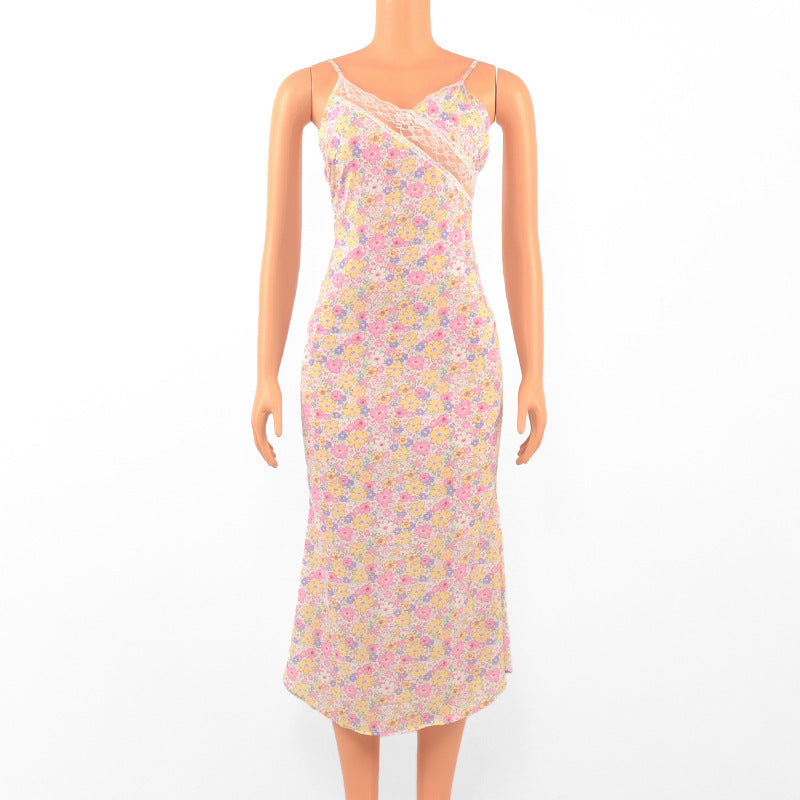 Damen Maxikleid mit zarten Spitzenakzenten und floralem Design Drune