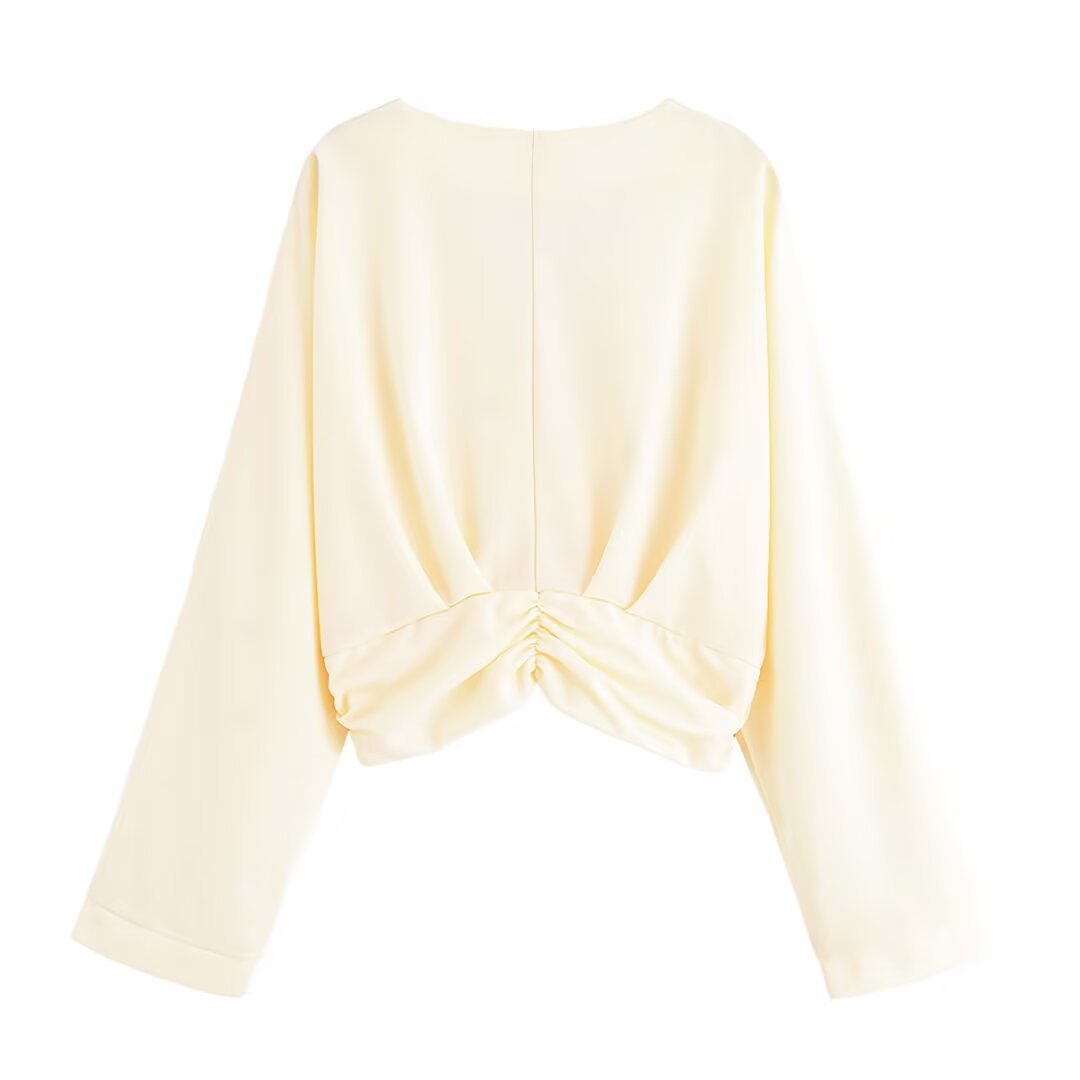 Damen legeres Blusenshirt mit Raffung und tiefem V-Ausschnitt Drune