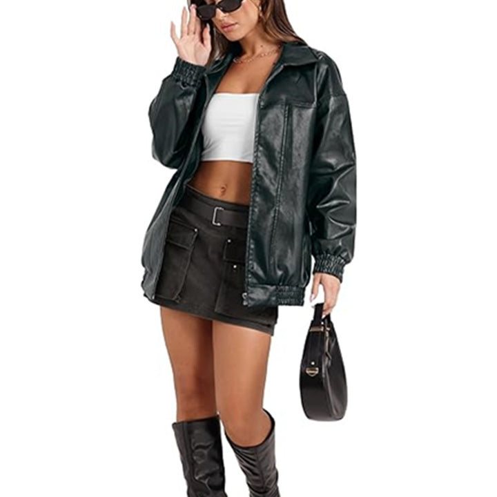 Damen lässige Oversize-Jacke mit elastischen Bündchen und praktischem Reißverschluss Drune
