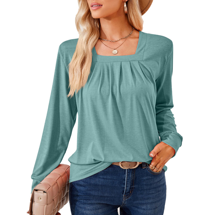 Damen Langarmshirt mit quadratischem Ausschnitt und femininer Raffung Drune