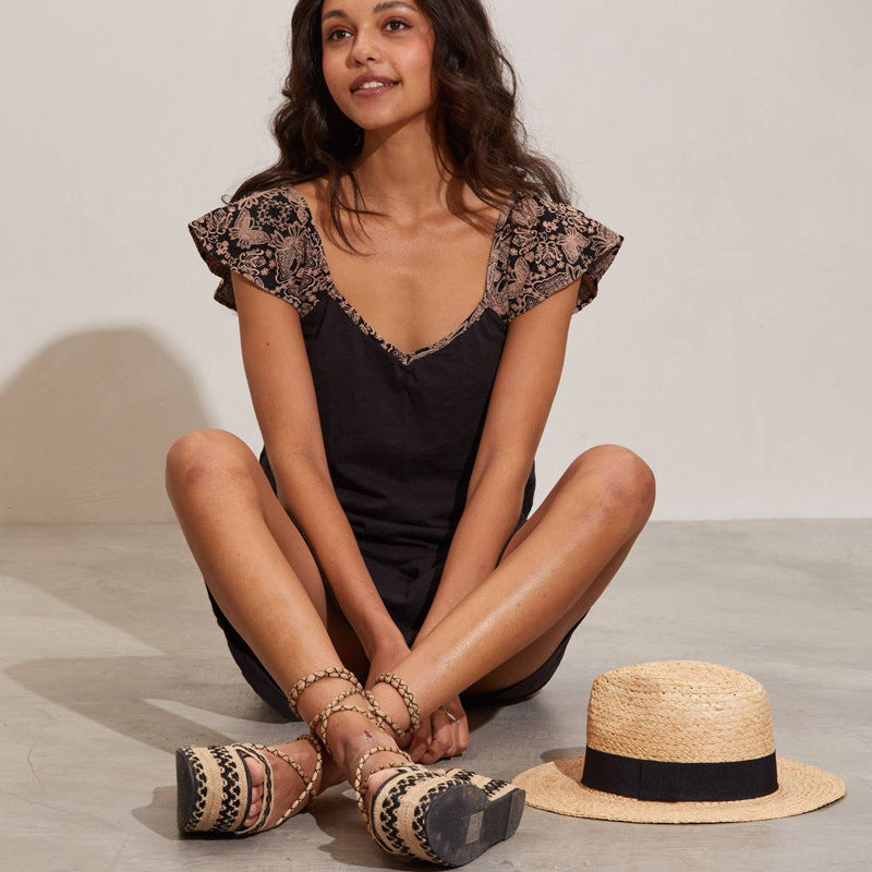 Damen Sommerliches Kleid mit Spitzen-Ärmeldetails Drune