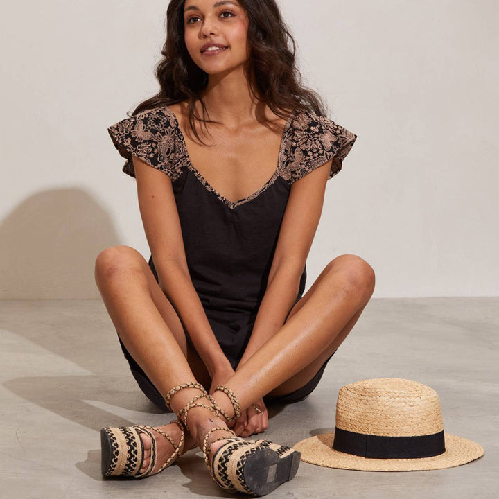 Damen Sommerliches Kleid mit Spitzen-Ärmeldetails Drune
