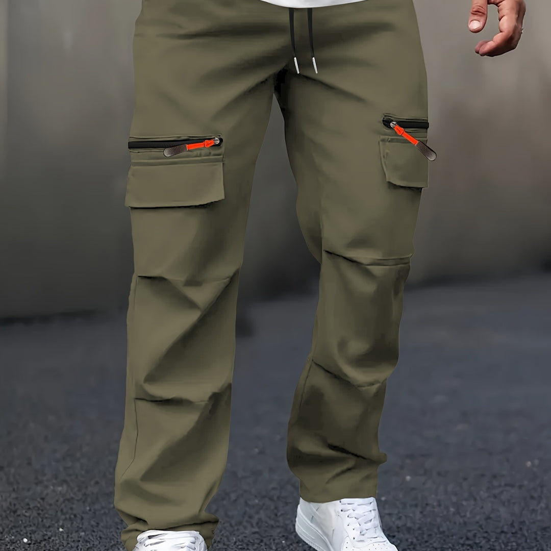 Herren Technische Cargo-Jogginghose mit Reißverschlusstaschen, Klappfächern & Tunnelzugbund Drune