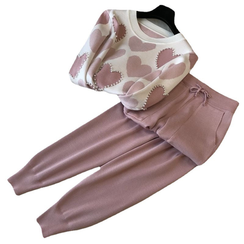Damen stylisches Freizeitstrickset mit hohem Kragen Drune