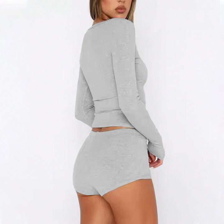 Damen Set aus langärmligem Oberteil und Shorty-Wäsche Drune