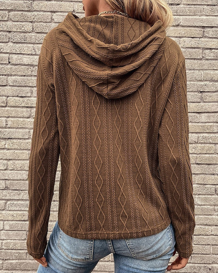 Drune Schnürung langärmliger Jacquard Kapuzenpullover