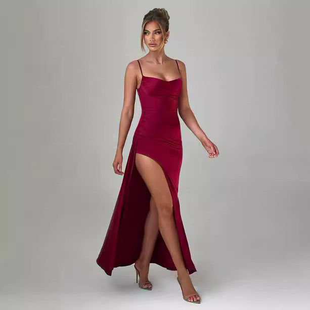 Damen Elegantes Maxikleid mit verführerischem Schlitz und schulterfreiem Design Drune