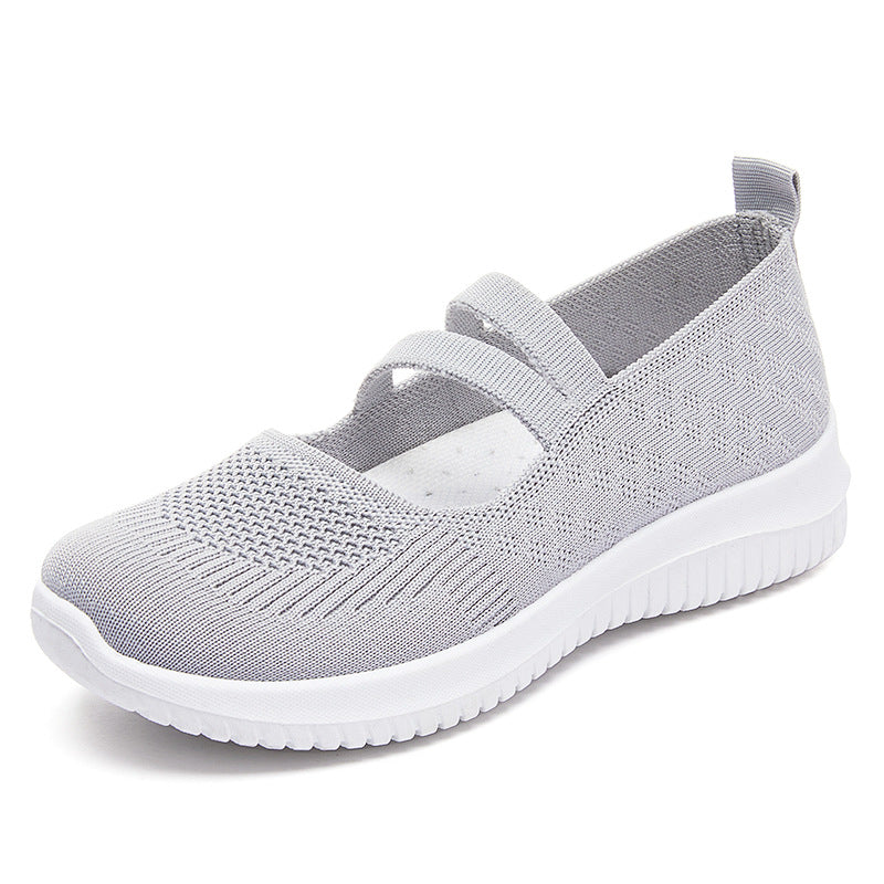 Damen nan gestrickter Slip-On Mary-Jane-Sneaker mit elastischen Riemen, gepolstertem Komfortfußbett und flexibler EVA-Laufsohle Drune