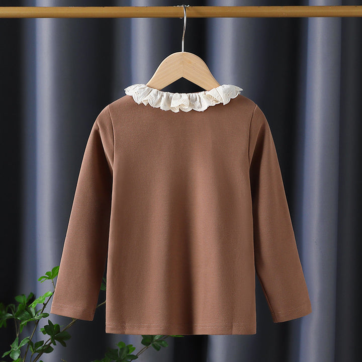 Mädchen Langarmshirt mit Rüschenkragen und charmantem Applikationsdetail Drune