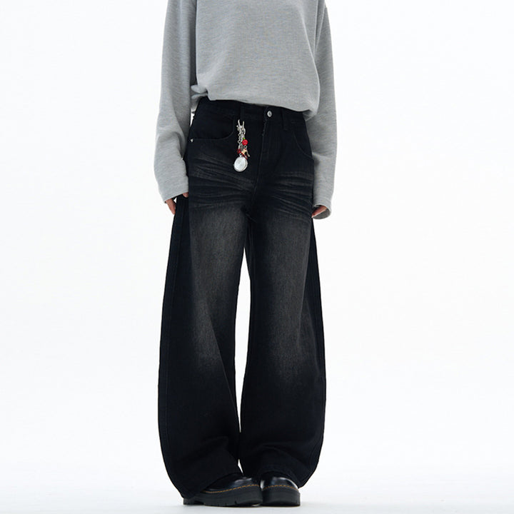 Damen extraweite hochgeschnittene Baggy-Jeans mit tiefem Schritt und Vintage‑Waschung Drune