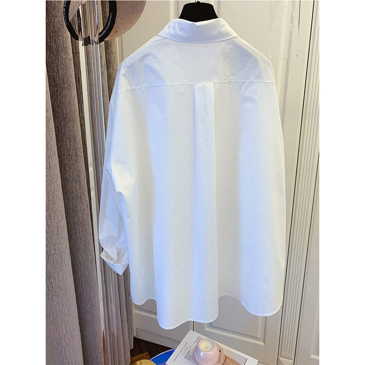 Damen Oversize-Popeline-Bluse mit Ballonärmeln, Hemdkragen und abgerundetem Saum Drune