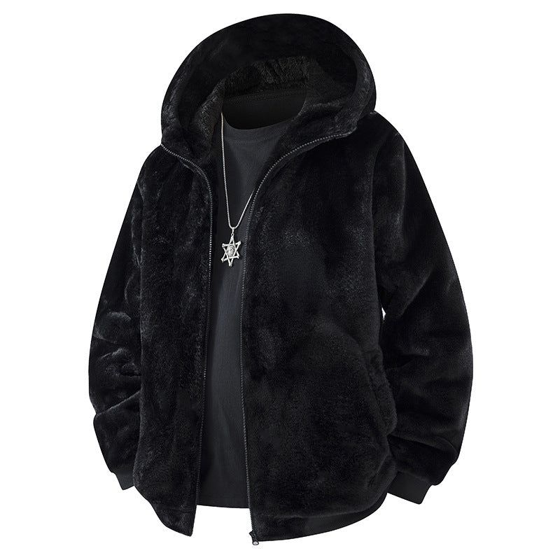 Herren Kapuzen-Fleecejacke im Oversized-Look mit weichem Kunstfellfutter Drune