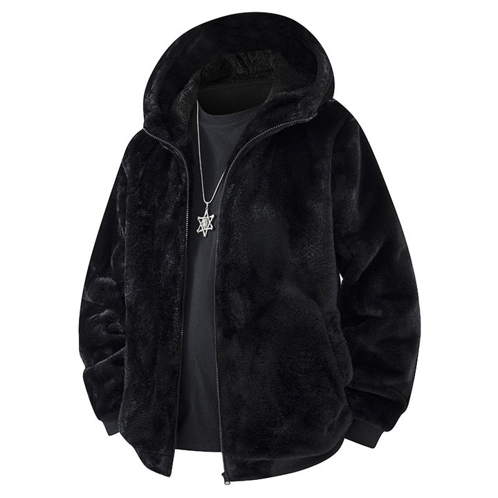 Herren Kapuzen-Fleecejacke im Oversized-Look mit weichem Kunstfellfutter Drune