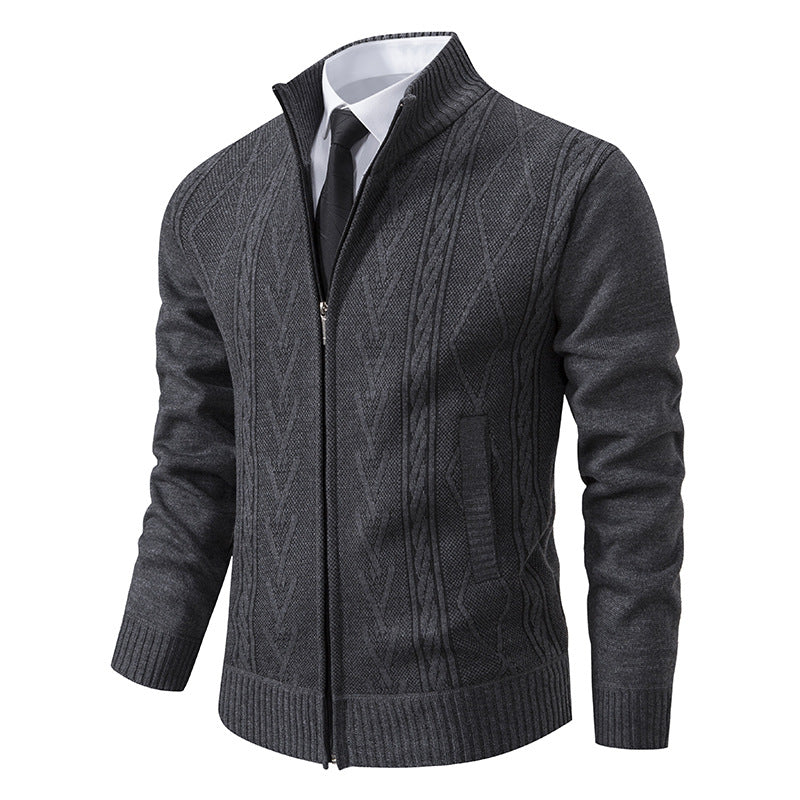 Herren nan gehobene Strickjacke mit erhabenem Zopfmuster und durchgehendem Reißverschluss Drune