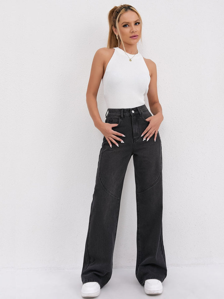 Damen Weite Hochtaillen-Jeans mit einzigartigen Nahtdetails und lässigem Schnitt Drune