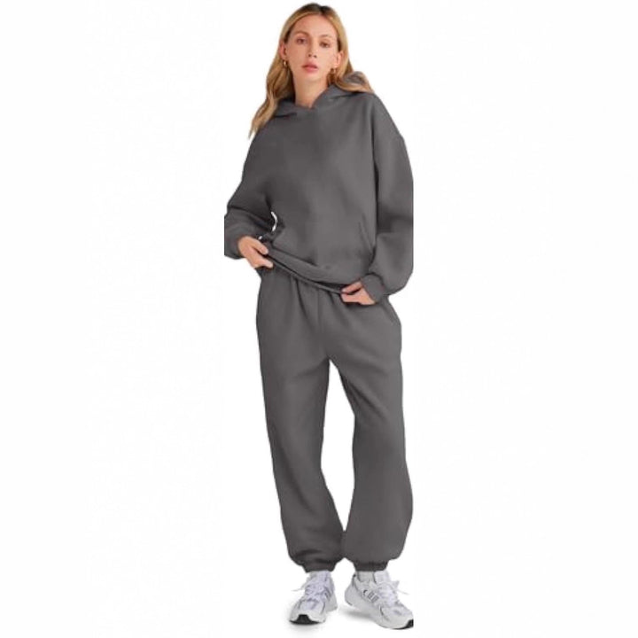 Damen Lässiges Hoodie-Jogging-Set aus French Terry mit Oversize-Kapuzenpullover und hochgeschnittener Jogginghose Drune