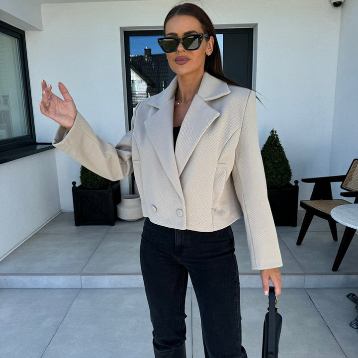 Damen modische cropped Blazerjacke mit doppelt knöpfbarem Verschluss Drune