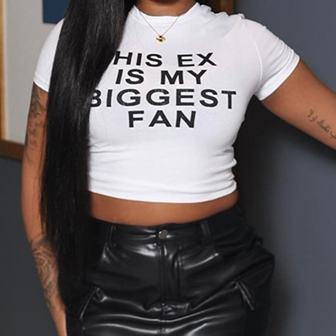 Damen Crop-Top mit witzigem Schriftzug und figurbetontem Schnitt Drune