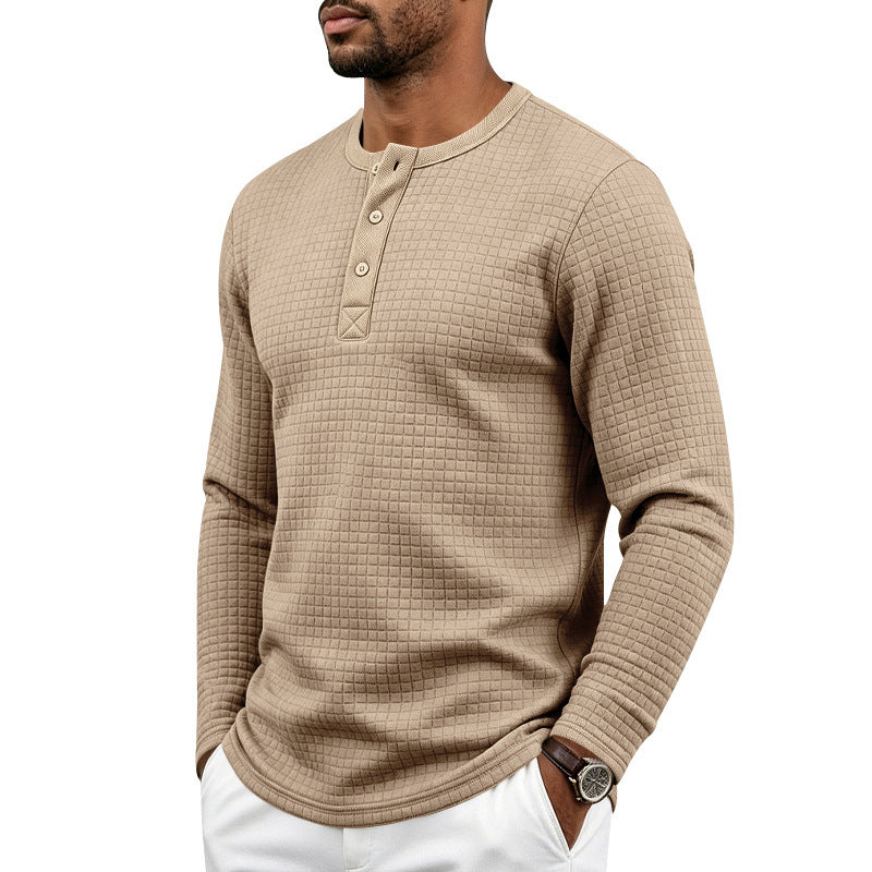 Herren Texturiertes Thermo-Henley-Langarmshirt mit Waffelstruktur und abgerundetem Saum Drune