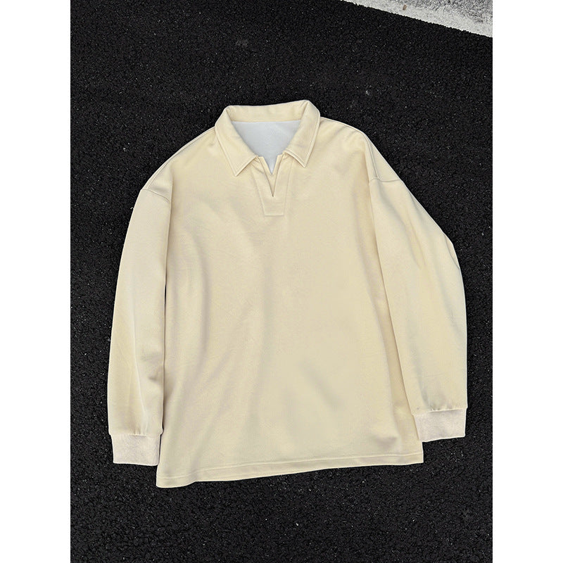 Herren Oversized Polo‑Sweatshirt mit tiefem V‑Ausschnitt, Hemdkragen und gerippten Bündchen Drune
