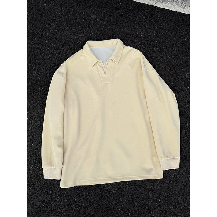 Herren Oversized Polo‑Sweatshirt mit tiefem V‑Ausschnitt, Hemdkragen und gerippten Bündchen Drune