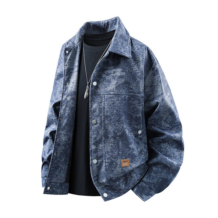 Herren samtartige Cord-Overshirt mit aufgesetzten Taschen und Druckknopfblende Drune