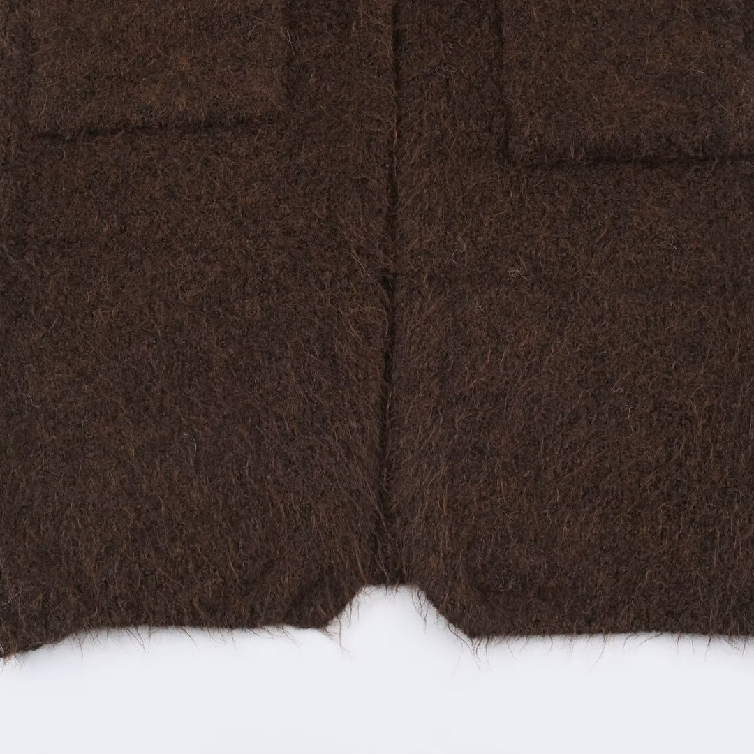 Damen Oversize Strickmantel mit V‑Ausschnitt, kuscheliger Bouclé‑Optik und aufgesetzten Taschen Drune