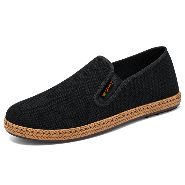Herren nan atmungsaktiver Strick-Slip-On Loafer mit elastischem Einstieg, geflochtener Dekor-Sohle und gepolstertem Komfortfußbett Drune