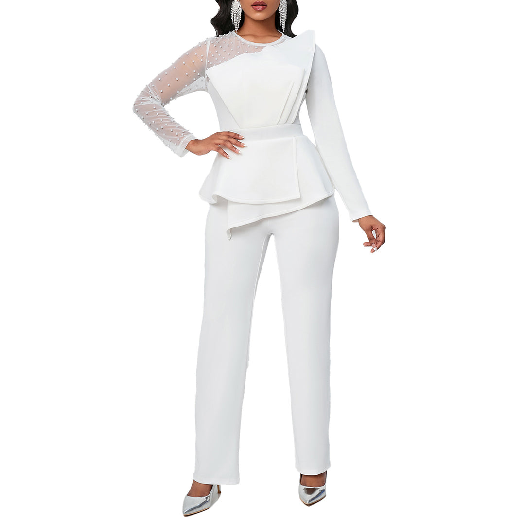 Damen Designer Jumpsuit mit asymmetrischem Schnitt und Perlendetails Drune