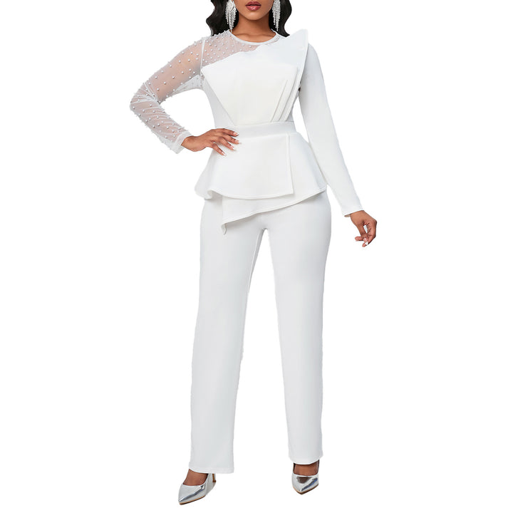 Damen Designer Jumpsuit mit asymmetrischem Schnitt und Perlendetails Drune