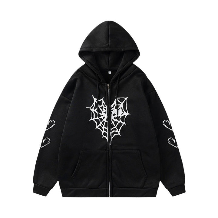Damen Kapuzenjacke mit auffälligem Spinnenmotiv und praktischen Taschen Drune