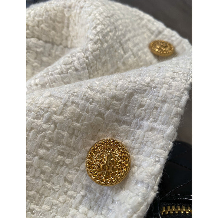 Damen Eleganter Tweed Blazer mit goldenen Knöpfen Drune