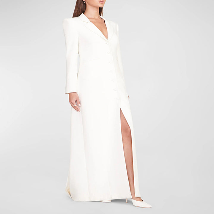 Damen Abendliches Maxikleid‑Blazer mit schlanker Silhouette, Korsettnaht und elegantem Frontschlitz Drune