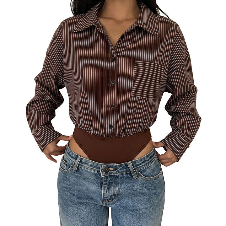 Damen Elegante Bluse mit tailliertem Schnitt und Streifen Drune
