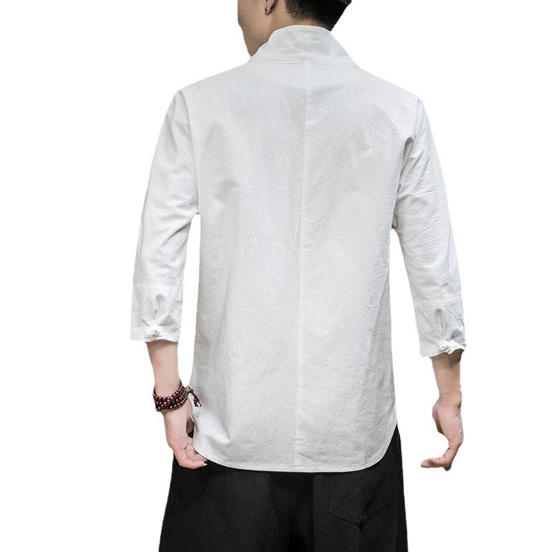Herren nan modern geschnittene Kimono-Hemdjacke mit V-Kragen und 3/4-Ärmeln Drune